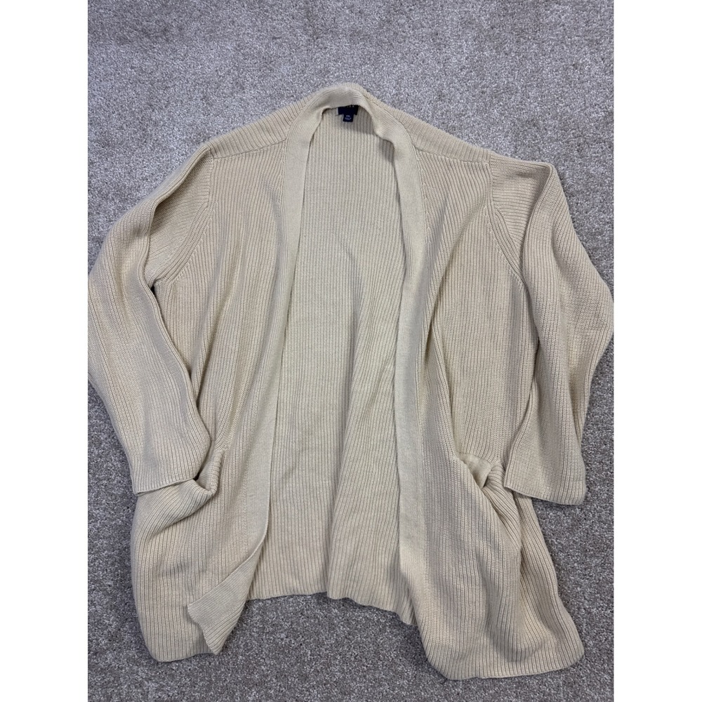 Gap Womens XXL Cream Ribbed Open Front Cardigan Sweater Long Sleeve Pockets
